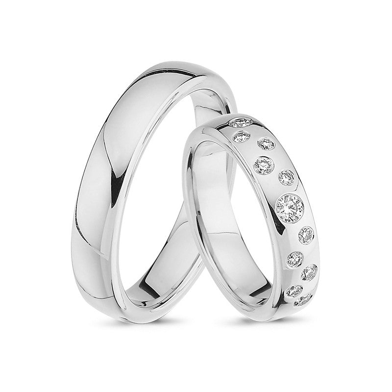 Smukke Nuran vielsesringe i 14 karat hvidguld med 0,27 ct diamanter